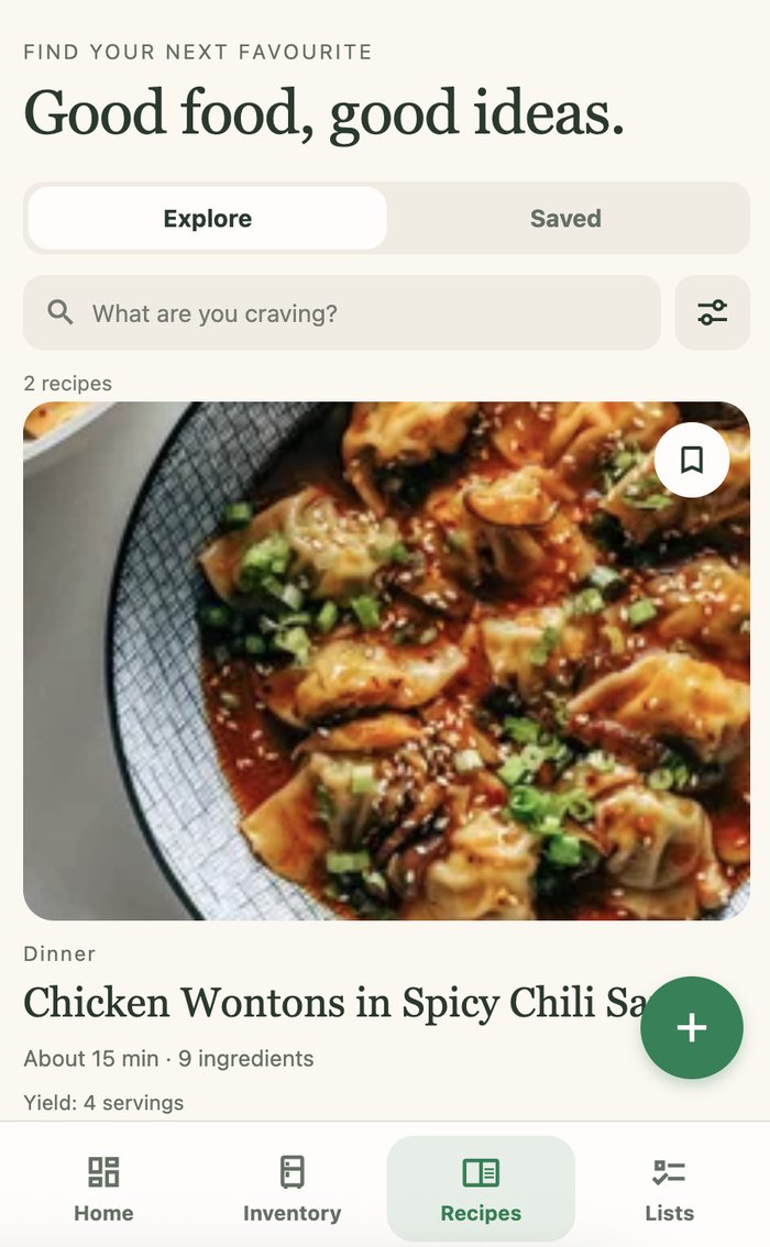 Ripe recipe discovery screen with recipe cards